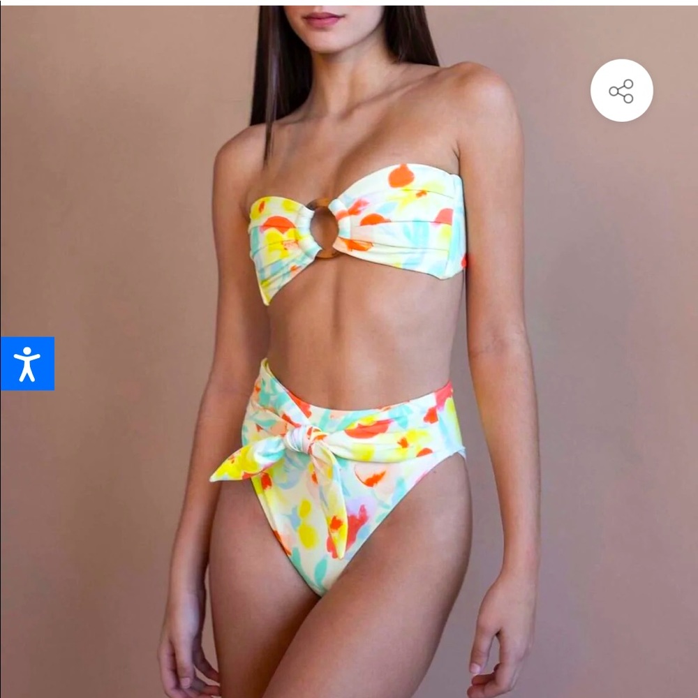 Montce Yellow Multicolor Floral Bandeau Ring High-Waist Bikini